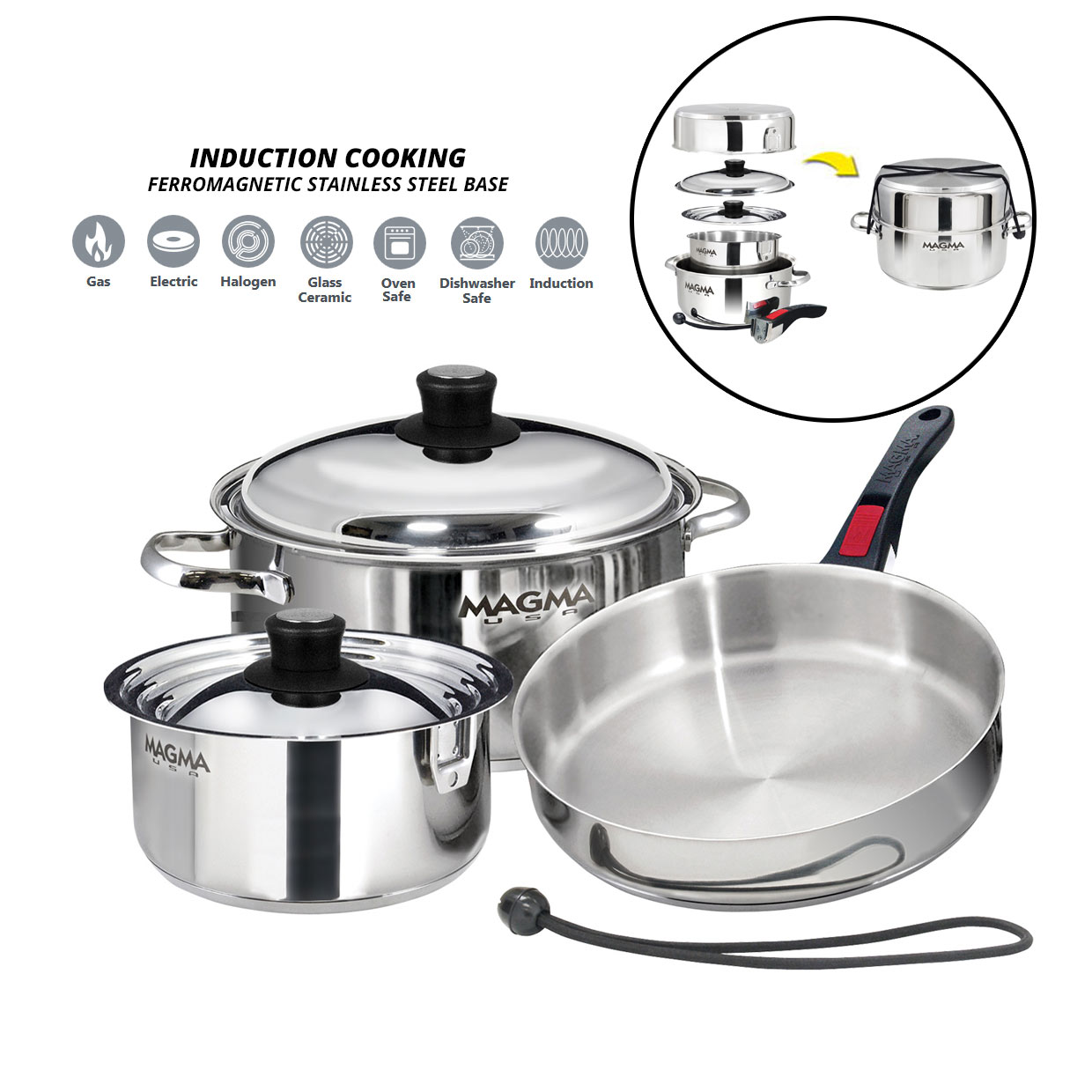 Magma A10-362-IND 7pc Stainless Steel Nesting Induction Cookware Set ...